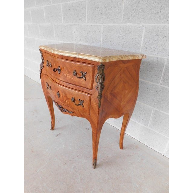 Stone French Louis XV Style Marble Top Vintage 2 Drawer Commode 31.25"w For Sale - Image 7 of 17