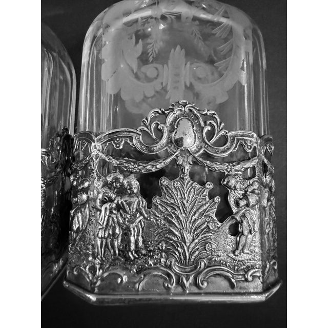Pair of Mid 19th Century Storck & Sinsheimer Decanter With Overlay Silver For Sale - Image 10 of 12