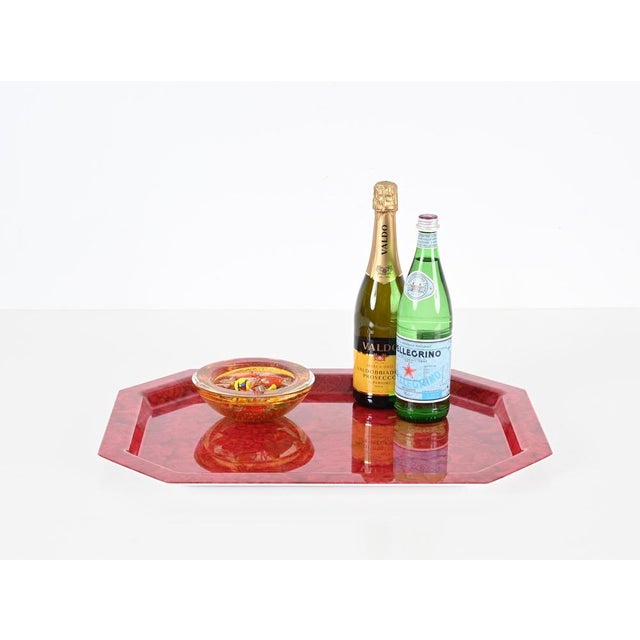 Gold Mid-Century Italian Red Acrylic Serving Tray, 1980s For Sale - Image 8 of 14