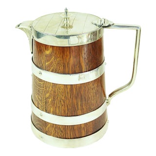 English Late 19th Century Oak and Silver Ale Jug For Sale