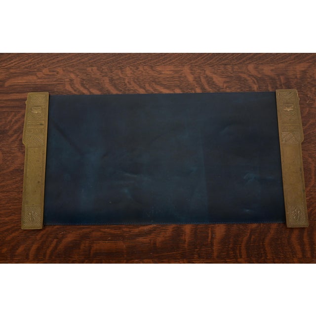 Tiffany Studios New York American Indian Bronze Doré Blotter Ends With Leather Desk Blotter For Sale - Image 10 of 10