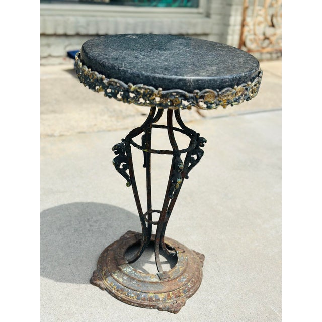 Metal Antique Iron and Marble Outdoor Side Table For Sale - Image 7 of 7