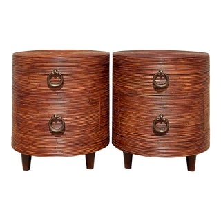 Vintage Coastal Pencil Reed Nightstands - a Pair For Sale