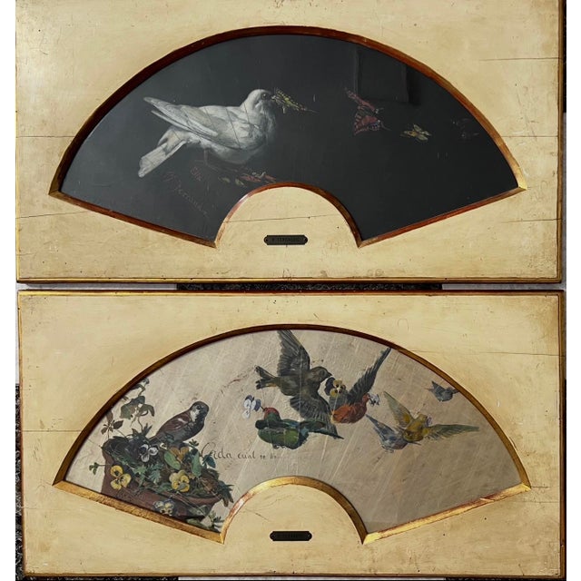 Bernardo Ferrándiz Bádenes, Fan, Valencia, Málaga, 1882, Oil on Silk, Framed, Set of 2 For Sale - Image 14 of 14