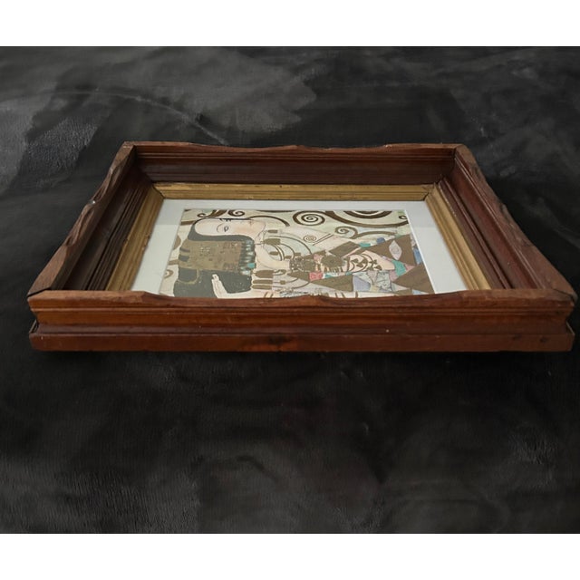 Wood Vintage Dark Wood and Gilt Frame With Gustav Klimt Bookplate, “Fulfilment” For Sale - Image 7 of 8