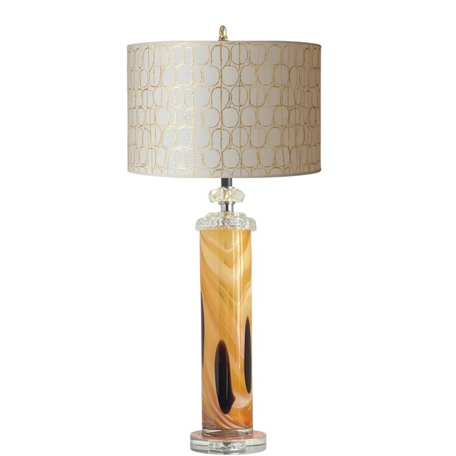 Art Glass Amber Brown Oval Cylidrical Table Lamp For Sale - Image 11 of 18
