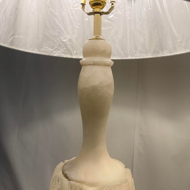 Vintage Carved Natural Alabaster Floral Lamps - a Pair For Sale In West Palm - Image 6 of 12