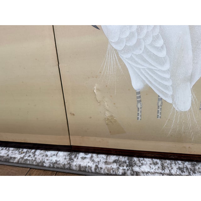 Japanese Four-Panel Screen (Byōbu) Featuring White Cranes and a Full Moon For Sale - Image 4 of 8