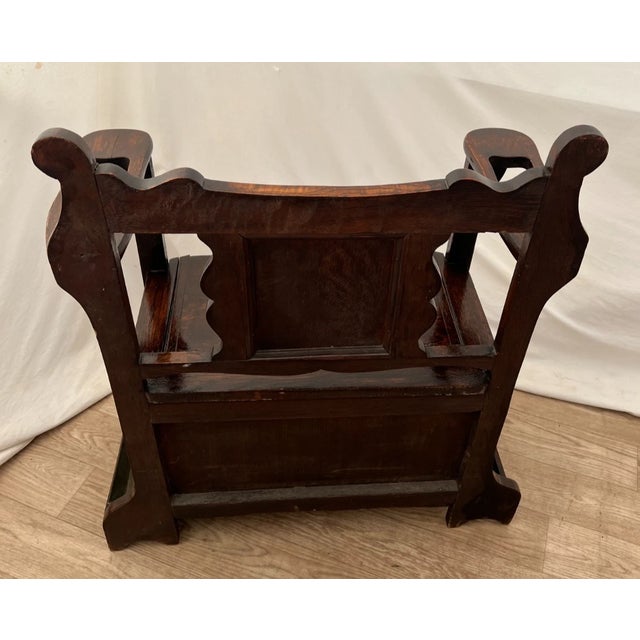1910s Antique Entry Chair Umbrella, Cane Stand, Under Seat Storage, Solid Dark Oak For Sale - Image 5 of 12