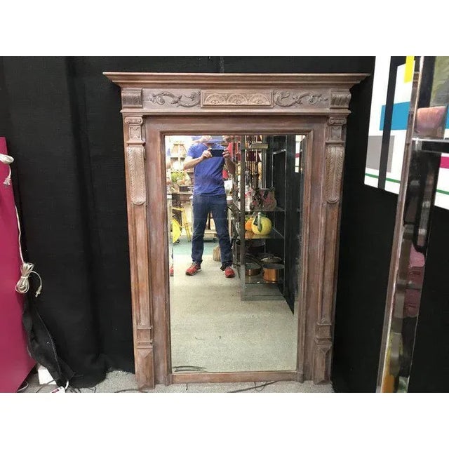 Stunning 19th century French limed wood or cerused wood full length Neoclassical style beveled mirror. This great Pier...