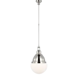 Amber Lewis for Visual Comfort Signature Bernard 14" Pendant in Polished Nickel with White Glass