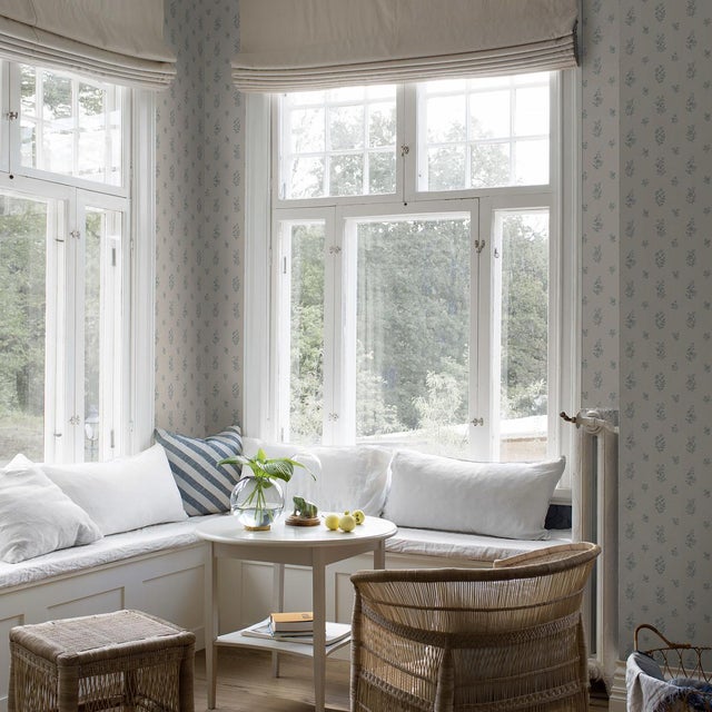 Mid-Century Modern Sample - Boråstapeter Petit Fleurs Wallpaper in Blue For Sale - Image 3 of 5