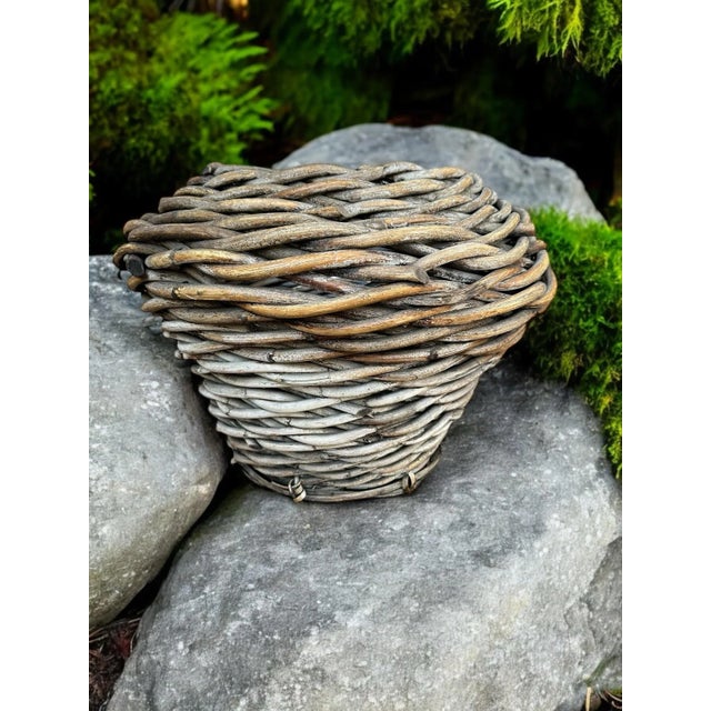 Wood Large Handwoven Rattan Reed Basket Bi Cone For Sale - Image 7 of 12