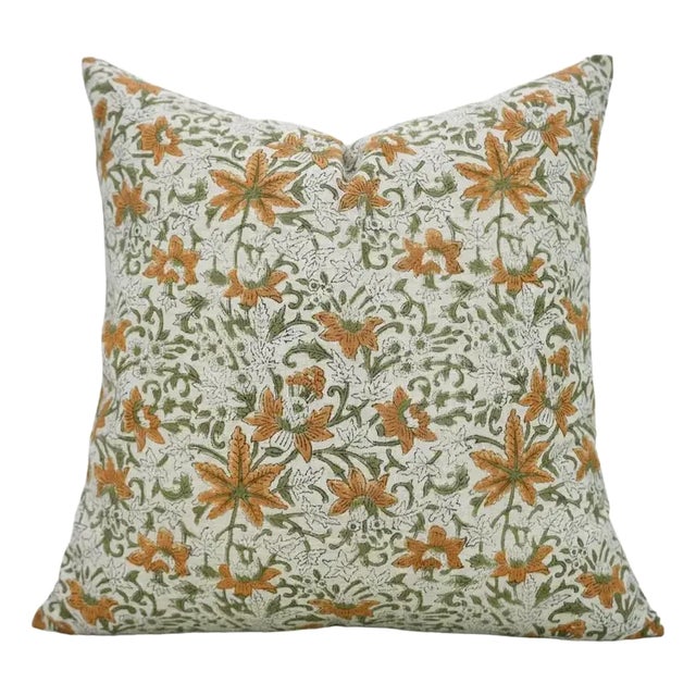 Fabdivine Indian Block Print Cushion Cover 22x22 Inch Cotton Linen-Saptrishi For Sale