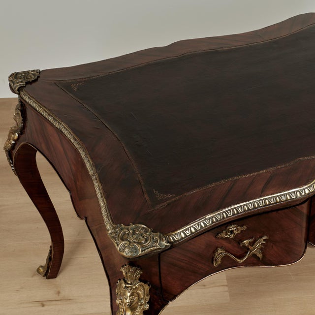 Wood Antique French Louis XV Style Bureau Plat or Desk For Sale - Image 7 of 18