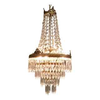Large French Empire Style Crystal Waterfall Chandelier, 1920 For Sale
