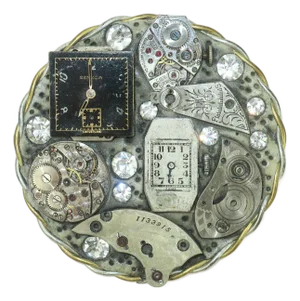 Leslie Mones Watch Part & Crystal Rhinestone Brooch