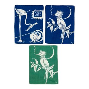 1930s Tom Lamb Blue Green Linen Art Deco Barware Cocktail Napkins- Set of 3
