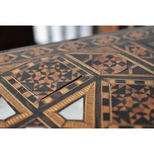 Antique Syrian Marquetry Inlay Card Table and 4 Chairs For Sale - Image 9 of 13