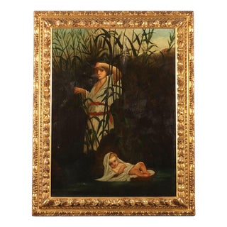 Moses Entrusted to the Waters of the Nile, Oil on Canvas, Framed For Sale