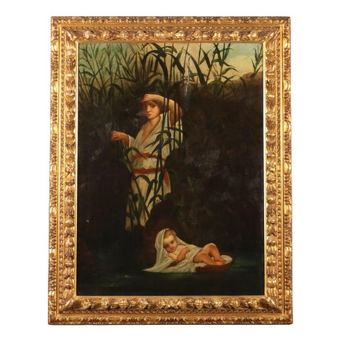 Moses Entrusted to the Waters of the Nile, Oil on Canvas, Framed For Sale