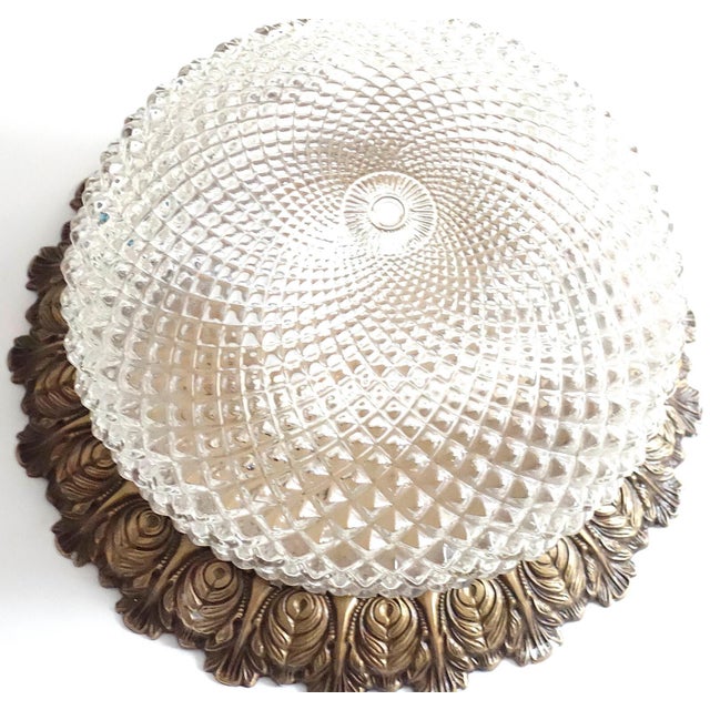 Metal Brass and Crystal Glass Ceiling Lamp from Unbekannt, 1970s For Sale - Image 7 of 7