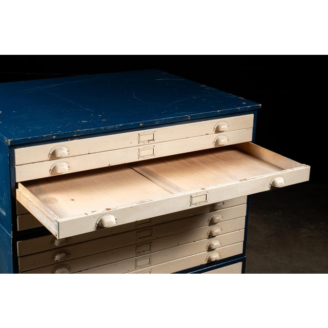 1930s Painted Oak Flat File Cabinet in Blue For Sale - Image 9 of 12