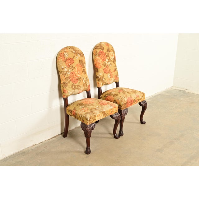 Queen Anne Berkey & Gay Antique Chippendale Carved Walnut Side Chairs or Dining Chairs, Pair For Sale - Image 3 of 14
