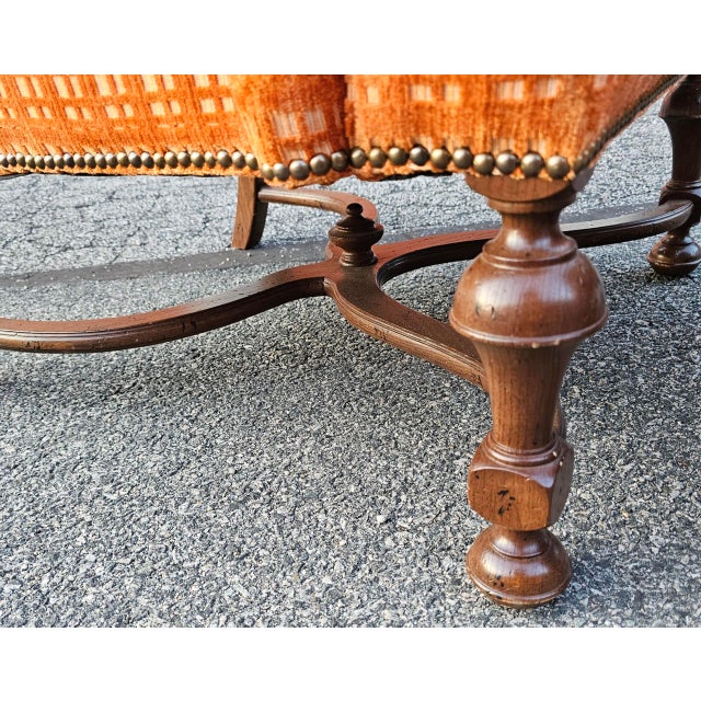 Vintage Orange Velvet Henredon Wingback Chair and Ottoman For Sale - Image 9 of 10