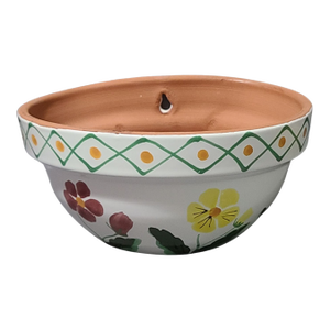 Late 20th Century Hand Painted Floral Italian Terra Cotta Wall Hanging Planter