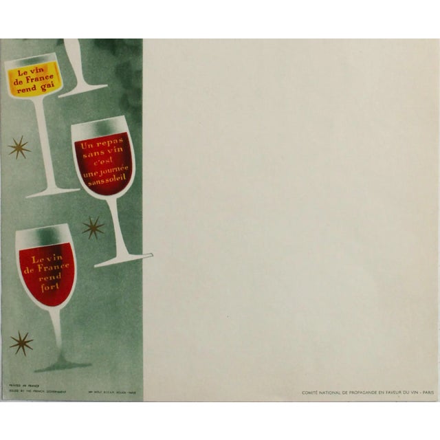 Illustration 1950s Vintage French Wine Poster, Le Vin De France Vous Réjouit Le Coeur - Hervé Baille For Sale - Image 3 of 5