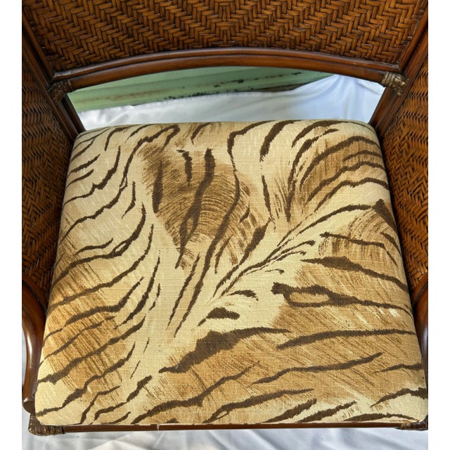 Palm Beach Regency Rattan Accent Armchairs With Woven Backs – Pair For Sale - Image 9 of 10