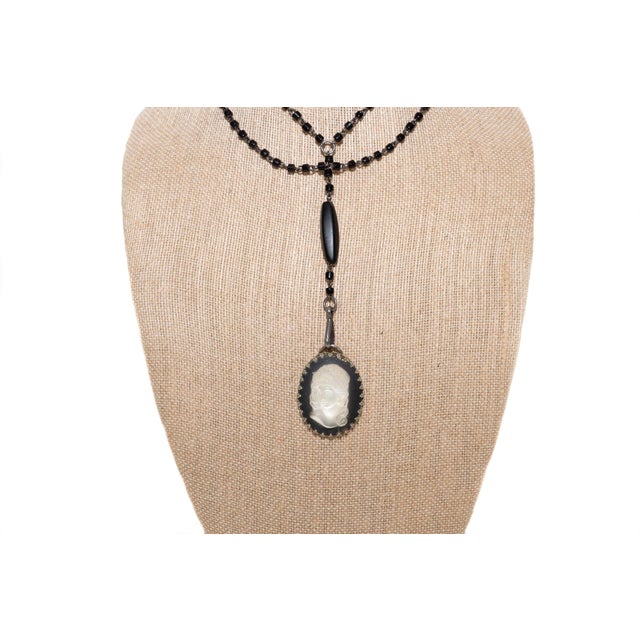 Vintage Black Beaded Wrap Necklace With Lalique Glass Cameo, 1940's For Sale - Image 16 of 18