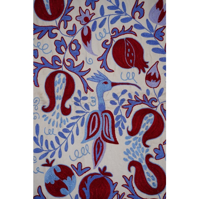 Uzbek Suzani Embroidered Wall Hanging – Tree of Life Floral Boho Textile Art 3'5'' X 6' For Sale - Image 12 of 13