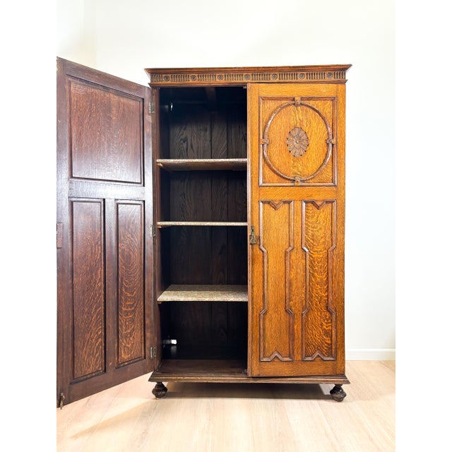 Antique English Oak Wardrobe For Sale - Image 4 of 10