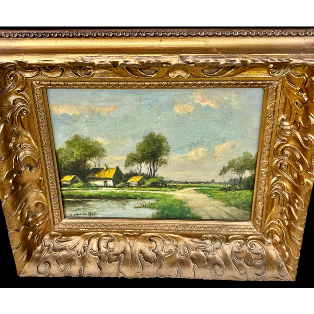 Lovely European pastoral landscape oil painting, likely Flemish or Dutch in influence, attributed to Michel de Spel...