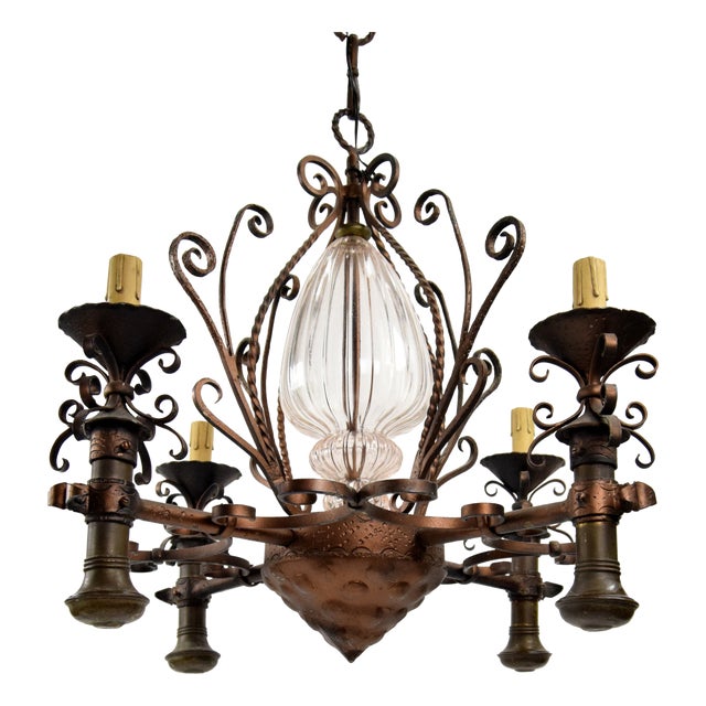 1930s Gothic Style Bronze Chandelier For Sale