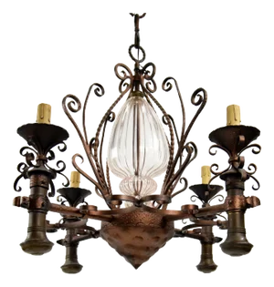 1930s Gothic Style Bronze Chandelier