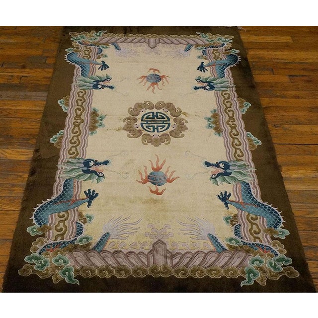 Vintage 1980s Silk Chinese Carpet ( 3' x 5'2" - 91 x 158 ) Vintage Chinese - Silk Ivory 1980s Rug, Circa Date: 1980s. This...