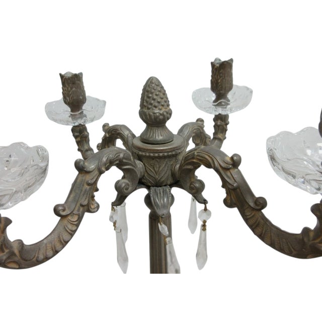 1990s French Marble 4 Arm Candelabra Crystal marble Candle stand holder For Sale - Image 5 of 9