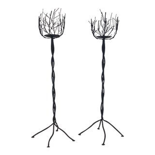 1970s Brutalist Faux Bois Nest Candle Holders - a Pair For Sale