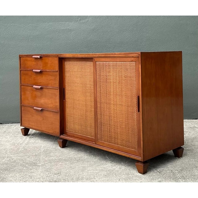 Vintage Tomlinson Wood Credenza With Sliding Seagrass Doors For Sale - Image 12 of 12
