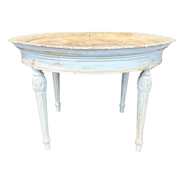 French Louis XVI Antique Painted Marble Top Coffee Table or Accent Table For Sale