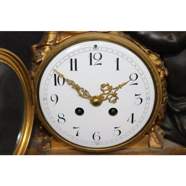French Louis XV Style Figural Gilt Metal and Marble Clock Set For Sale - Image 10 of 15