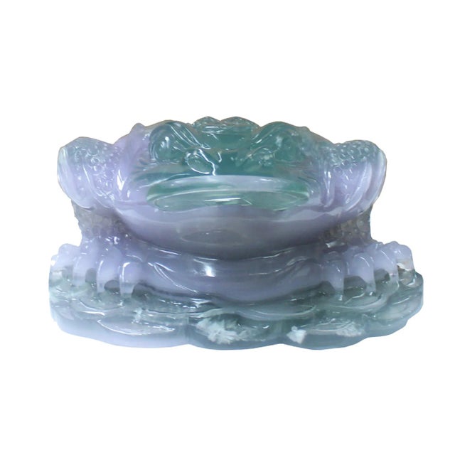 Chinese Green Purple Stone Fengshui Fortune Toad Display Figure For Sale - Image 9 of 9