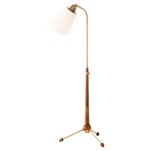 Brown Scandinavian Modern Floor Lamp in Brass and Mahogany by Hans Bergström, 1940s For Sale - Image 8 of 8