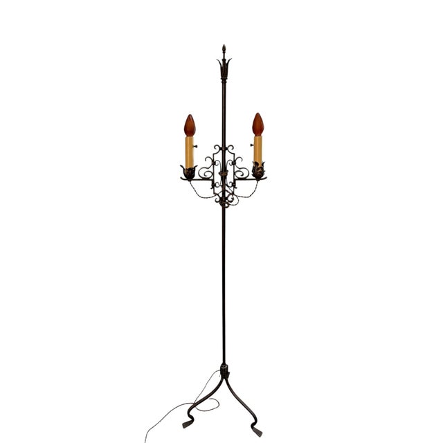 1920s Wrought Iron Spanish Revival Floor Lamp With Adjustable Height For Sale - Image 9 of 10