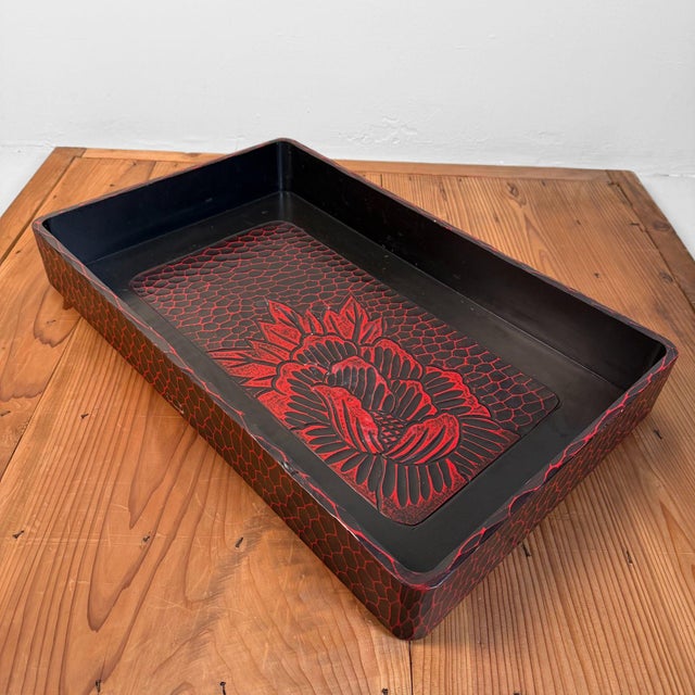 Japanese Wooden Tray with Floral Motif, 1960s For Sale - Image 11 of 11