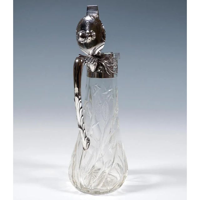 Art Nouveau Cut Glass Carafe with Silver Mount attributed to Vincenz Carl Dub, Vienna, 1900s For Sale - Image 4 of 8