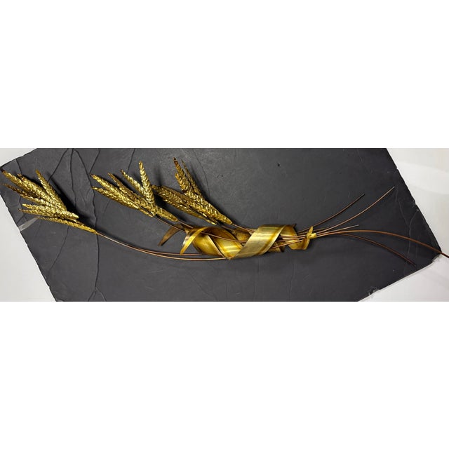 Mid 20th Century Vintage Brass Wheat Wall Sculpture With Copper Stems, Mid Century Modern Botanical Wall Art, 30” For Sale - Image 5 of 9